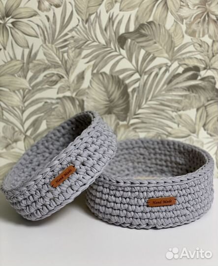 Вязаные корзинки интерьерные