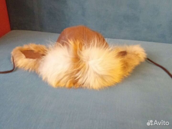 Шапка ушанка из лисий шерсти,натуральной кожи