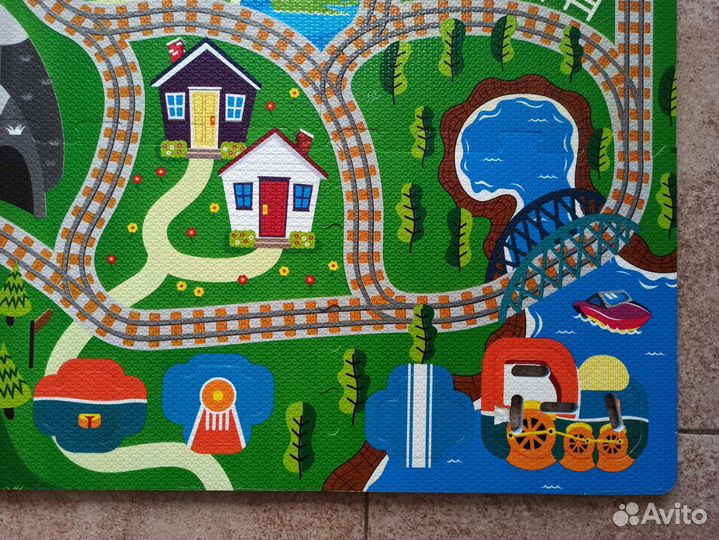 Детский коврик-пазл игровой железная дорога 92*92