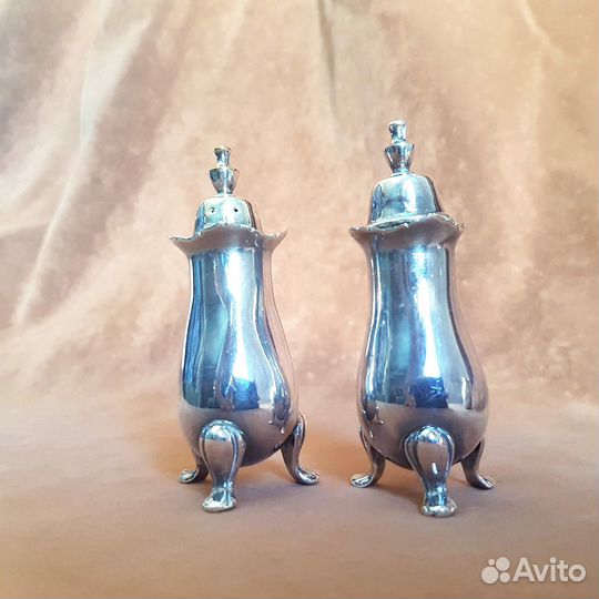 Старинные солонка перечница соусник серебрение Анг