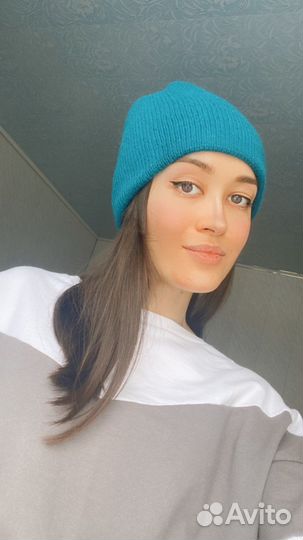 Шапка вязаная меринос ангора двойная зима-весна