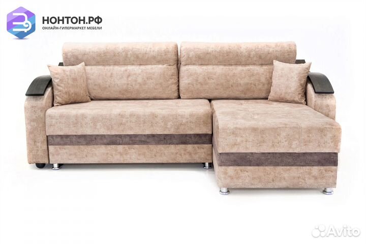 Диван угловой тик-так Милан бежевый / коричневый