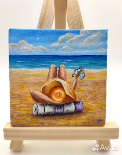 Магнит картина миниатюра акрилом на холсте Девушка