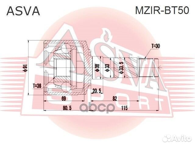 ШРУС внутренний правый 36x38x30 mazda BT-50 2007