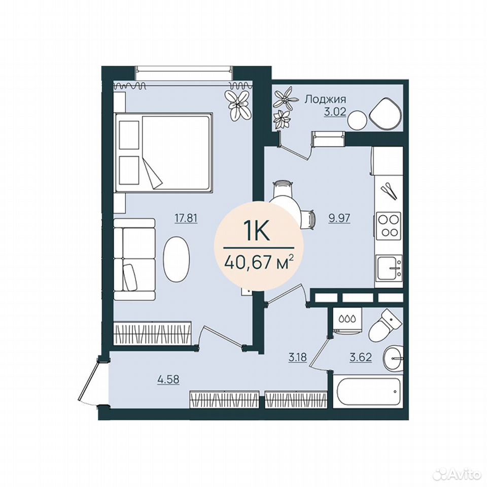 1-к. квартира, 40,7 м², 9/12 эт., Херсон