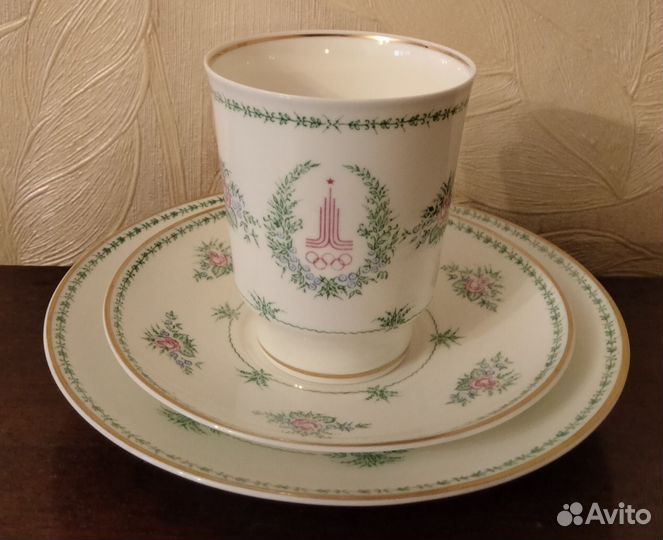 Кофейная тройка лфз СССР из костяного фарфора