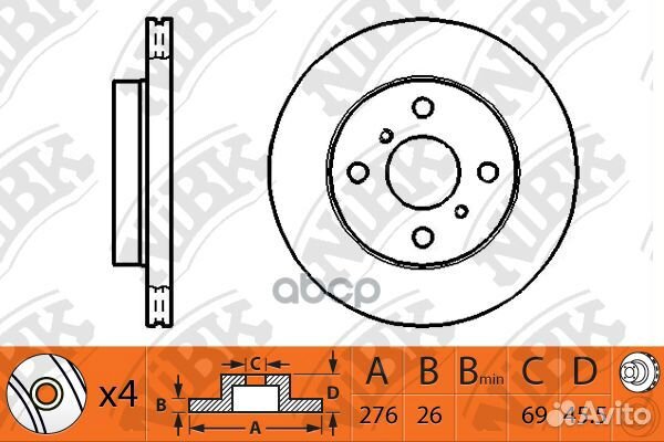 Торм.диск пер.вент.276x26 4 отв. RN1237 NiBK