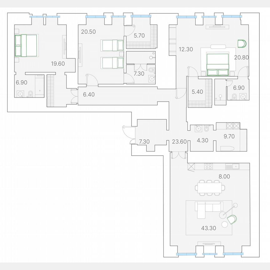 3-к. квартира, 208 м², 2/7 эт.
