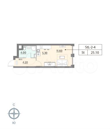 Квартира-студия, 25,1 м², 4/15 эт.