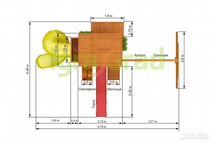 Детский комплекс Клубный домик 3 с трубой Luxe