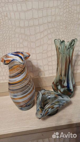 Вазы СССР цветное (гутное) стекло