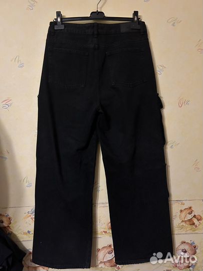 Джинсы женские широкие черные на низкой посадке