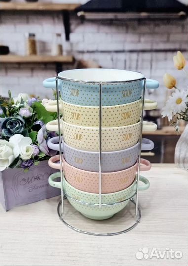 Набор супниц с ручками на подставке