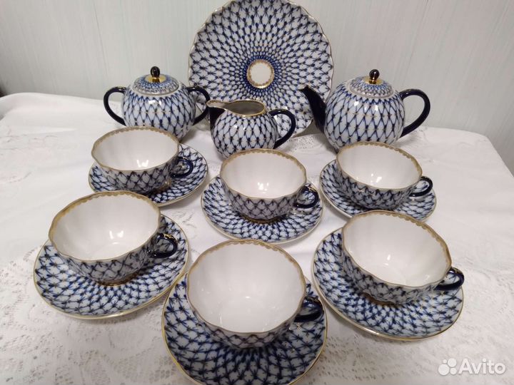 Сервиз чайный новый кобальтовая сетка