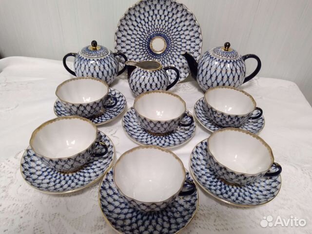 Сервиз чайный новый кобальтовая сетка