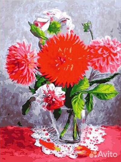 Алмазная мозаика 40x50 Хризантемы в прозрачном ста