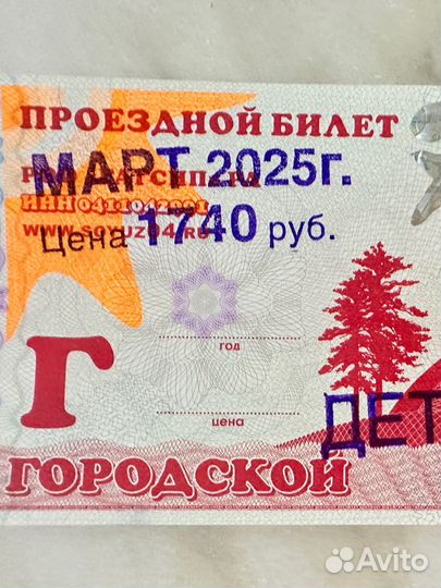 Городской проездной на март
