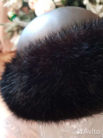 Шапка норка + кожа Боярка в отл.сост. р.56-57