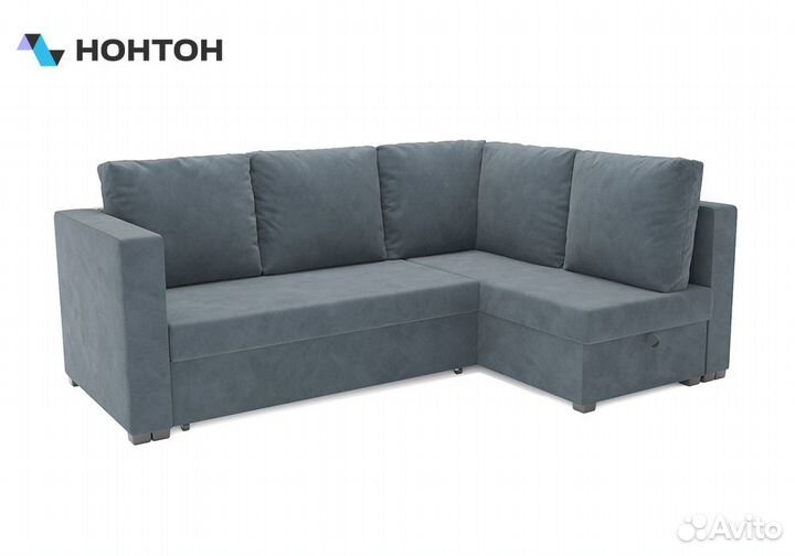 Диван угловой дельфин Мансберг велюр серо-синий