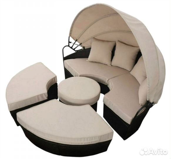 Круглый модульный диван из ротанга с крышей Новые