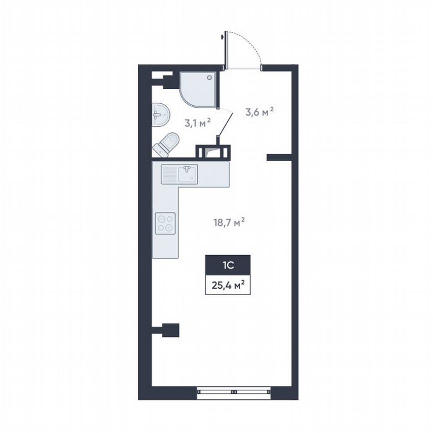 Квартира-студия, 25,4 м², 2/18 эт.