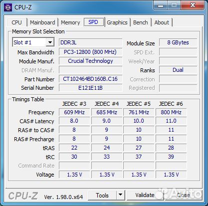 DDR3L 8gb 1600mhz 2rank CL11-11-11-28 Crucial