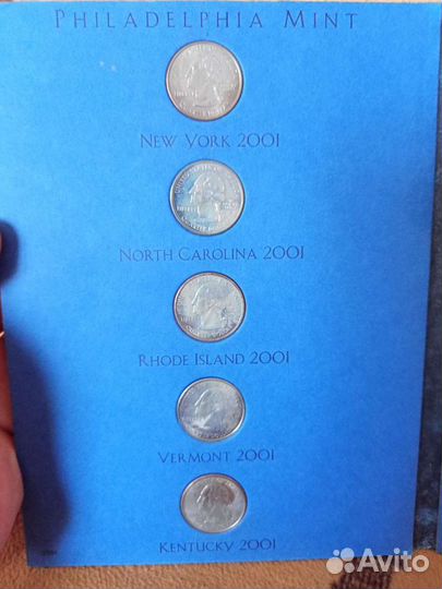 Годовой набор монет США 2001 года и 5 квотеров