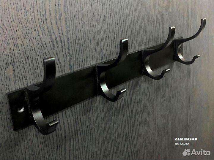 Вешалка настенная Чёрная, 4 крючка