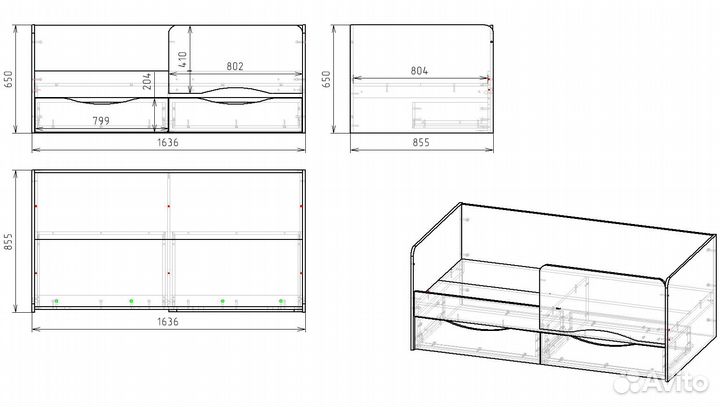 Кровать Малютка-2 (правая/левая) 160х80 см