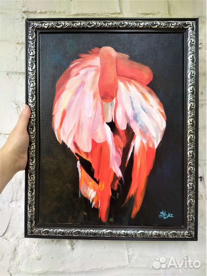 Картина акрилом на холсте фламинго