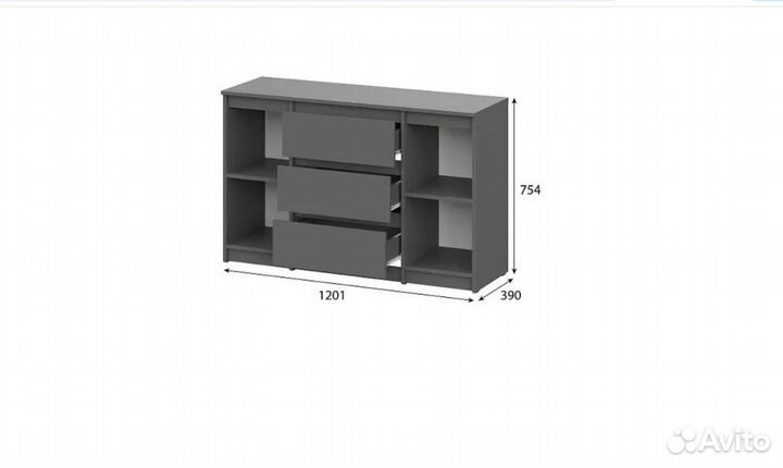 Комод на три ящика двухстворчатый; графит;