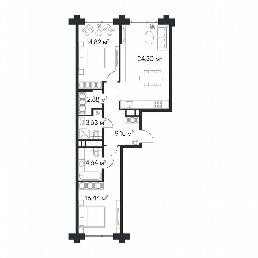 2-к. квартира, 76 м², 23/25 эт.