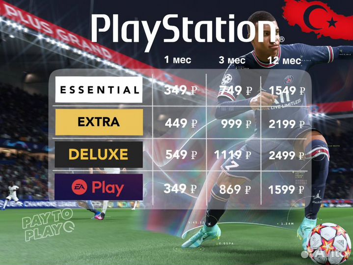 Подписка PS Plus Extra 12 месяцев Турция PS4-5