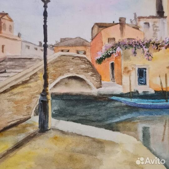 Картина Городской пейзаж. Акварель. 25 * 25 см