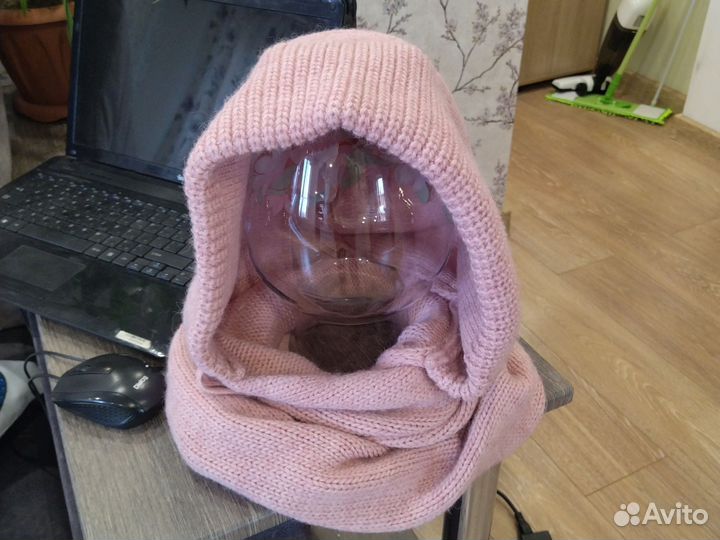 Шапка снуд вязаная женская. Цвет пудровый