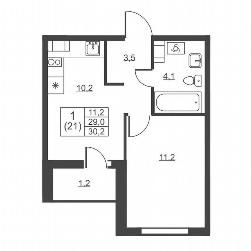 1-к. квартира, 30,2 м², 7/8 эт.