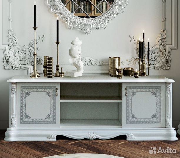 Тумба под тв Грация белая с серебром