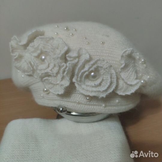 Комплект Берет и шарф-зима, ангорка, р.56