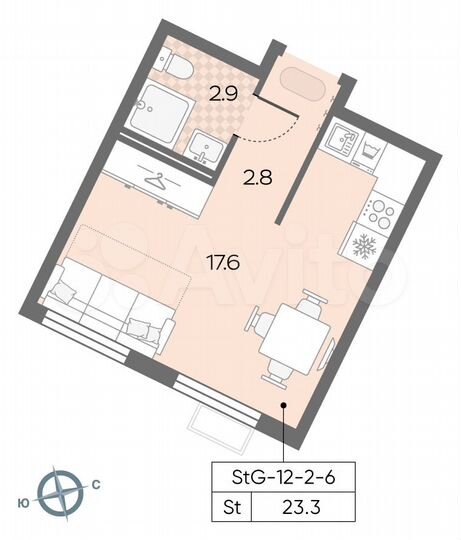 Квартира-студия, 23,3 м², 6/24 эт.