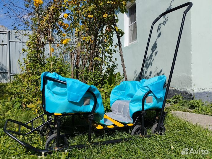 Санки двухместные с колёсами