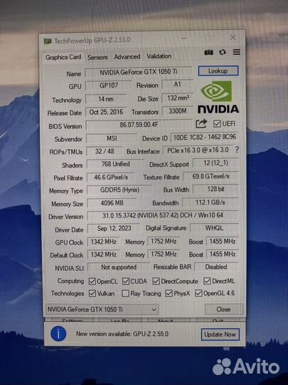 Видеокарта gtx 1050 ti oc msi 4gb