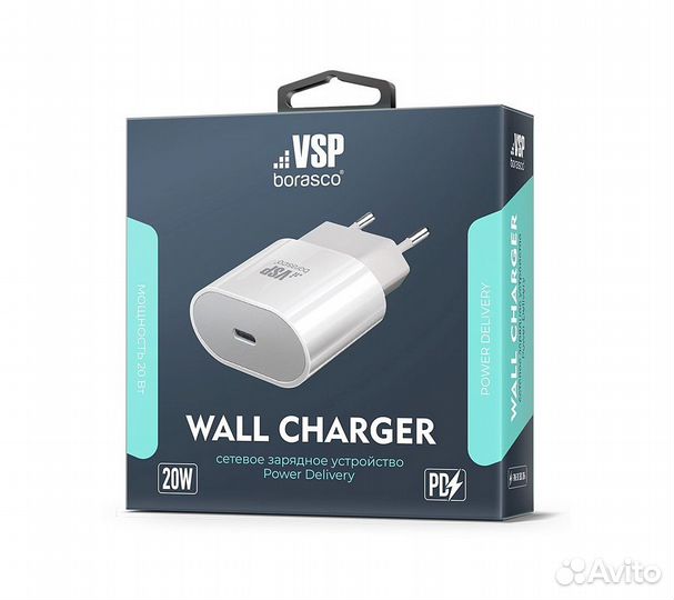 Сзу адаптер USB Type-C, Power Delivery, 20Вт, белы
