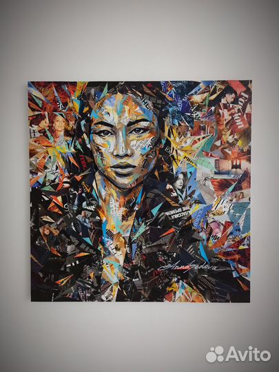 Картина авторская в технике коллаж холст 85х85см