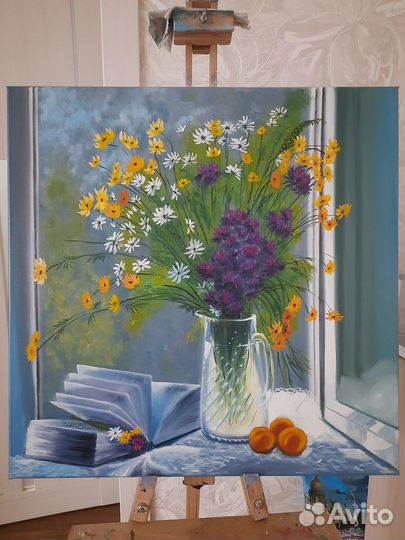 Картина масло холст натюрморт полевые цветы