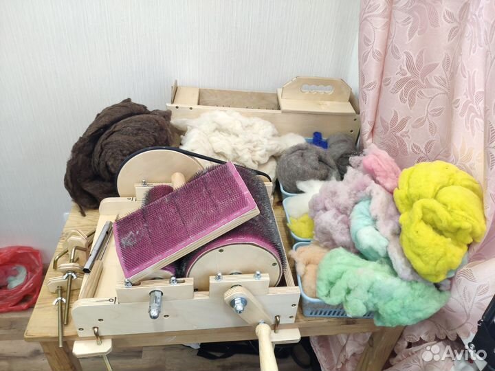 Барабанный кардер + трепалка + шерсть меринос