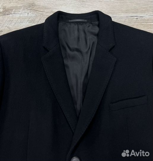 Hugo Boss чёрное мужское шерстяное пальто