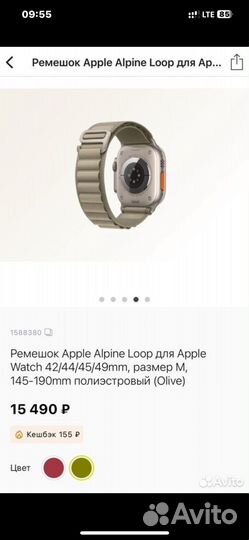 Ремешок apple watch ultra green alpine loop L