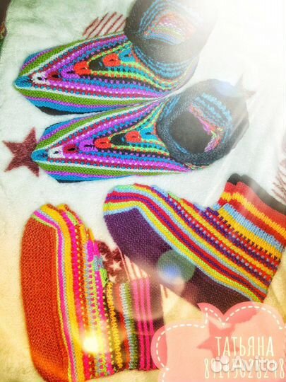 Вязаные тапочки,руковицы