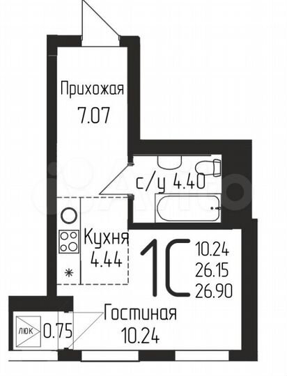 Квартира-студия, 26,9 м², 9/25 эт.