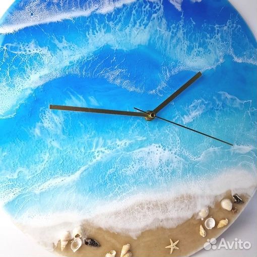 Часы из эпоксидной смолы 40 см море